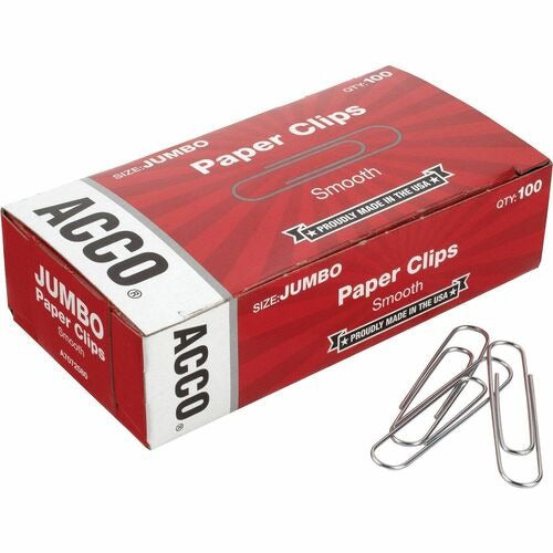 ACCO Acco ACC72580 Jumbo Silver Paper Clips 100 Count 10 Pack