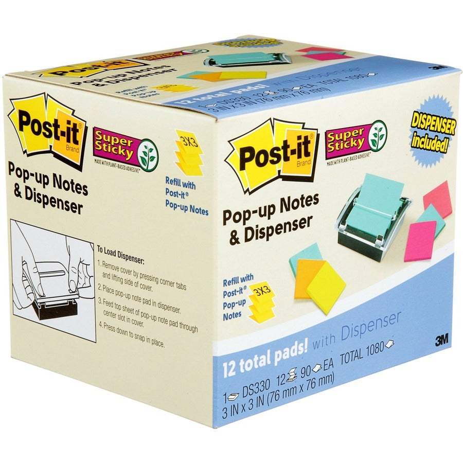 3M 3M MMMDS330SSVA Post-it Super Sticky Dispenser Notes and Dispenser 3 x 3 in (12 Pack) DS330-SSVA