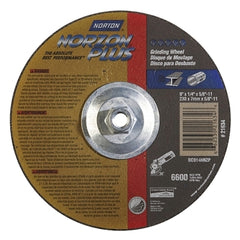 Norton 66253021634 Norzon Plus Depressed Center Abrasive Wheel 5/8-11 Hub 9 Inches x 1/4 Inch Thickness Pack of 10