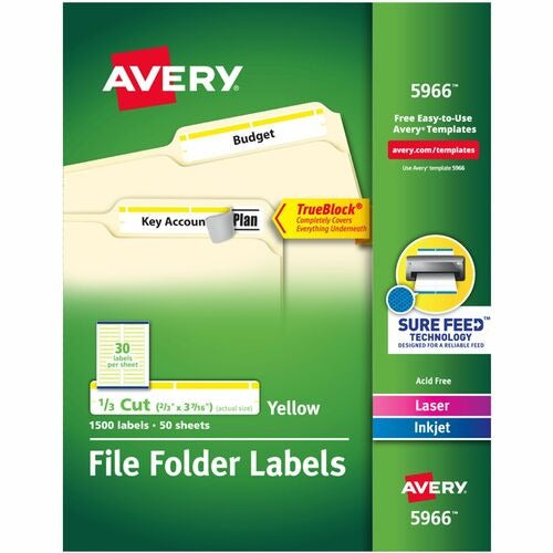 AVERY Avery AVE5966 File Folder Labels Yellow 1/3 Cut 1500