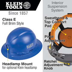 Klein Tools 60249 Hard Hat Non-Vented Full Brim Style Blue