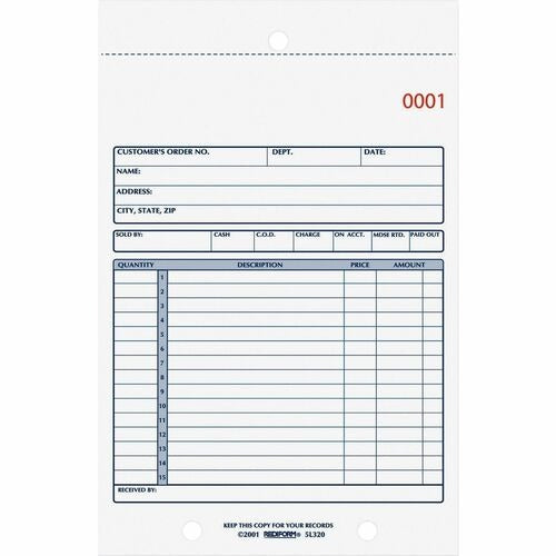 REDIFORM Rediform RED5L320 2-part Carbonless Sales Order Book