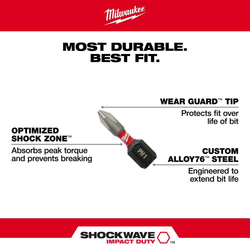 MILWAUKEE Milwaukee Elec Tool 48-32-4663 Phillips Insert Bit 5-pack