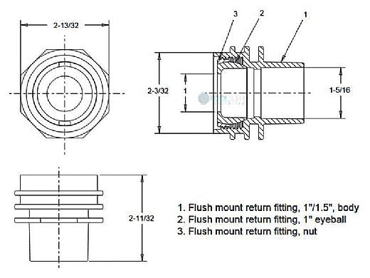 AquaStar 303 Flush Mount Return Fitting with Water Stop