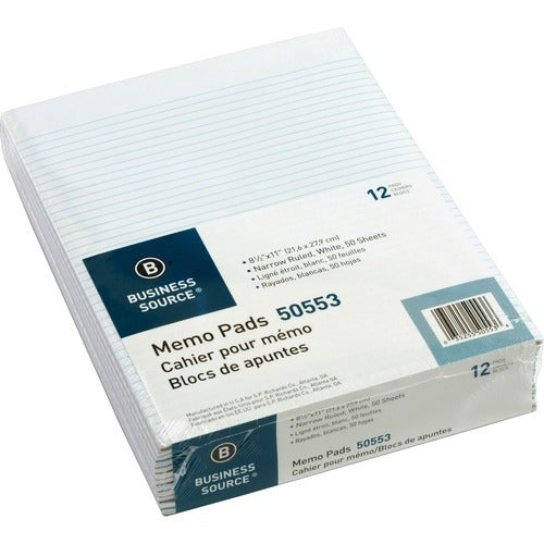 BUSINESS SOURCE Business Source BSN50553 Memo Pad 8.5x11 50 Sheets 12 Pack
