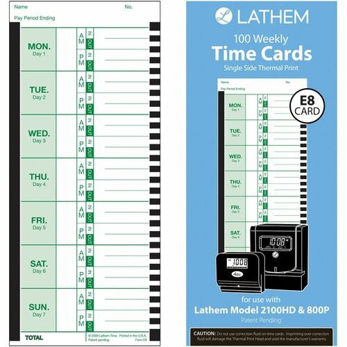 LATHEM Lathem LTHE8100 Weekly Thermal Time Cards 800P Pack 100