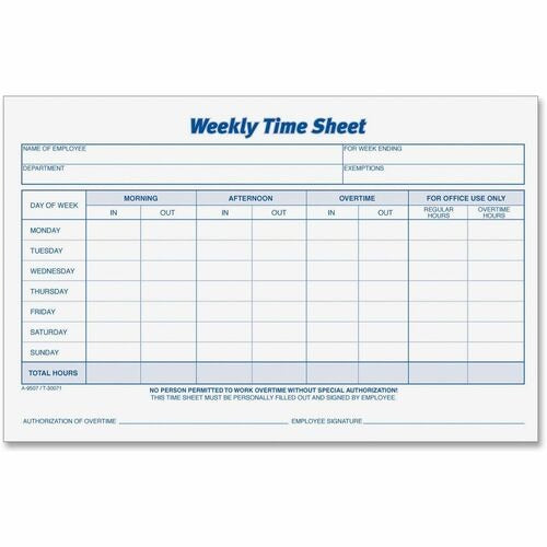 TOPS Tops TOP30071 Weekly Timesheet Pad 100 Sheets Pack of 200