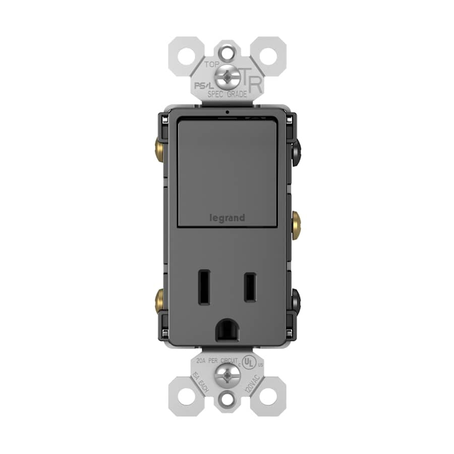 LEGRAND Legrand RCD38TRBK 3-Way Tamper-Resistant Combination Switch/Receptacle 15A 120/125 VAC (1.29 in W x 1.43 in D x 3.81 in H)