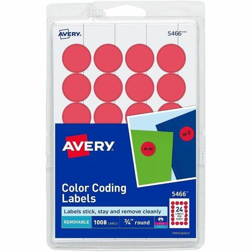 AVERY Avery AVE05466 Round Color-coding Labels Red 1008 Pack
