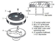 AquaStar 415SI101 Sumpless Bulkhead Fitting with 1.5 Slip Insider White