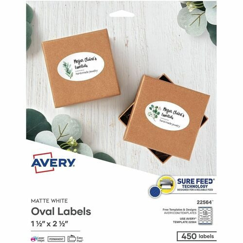 AVERY Avery AVE22564 Oval Matte White Labels 450 Pack