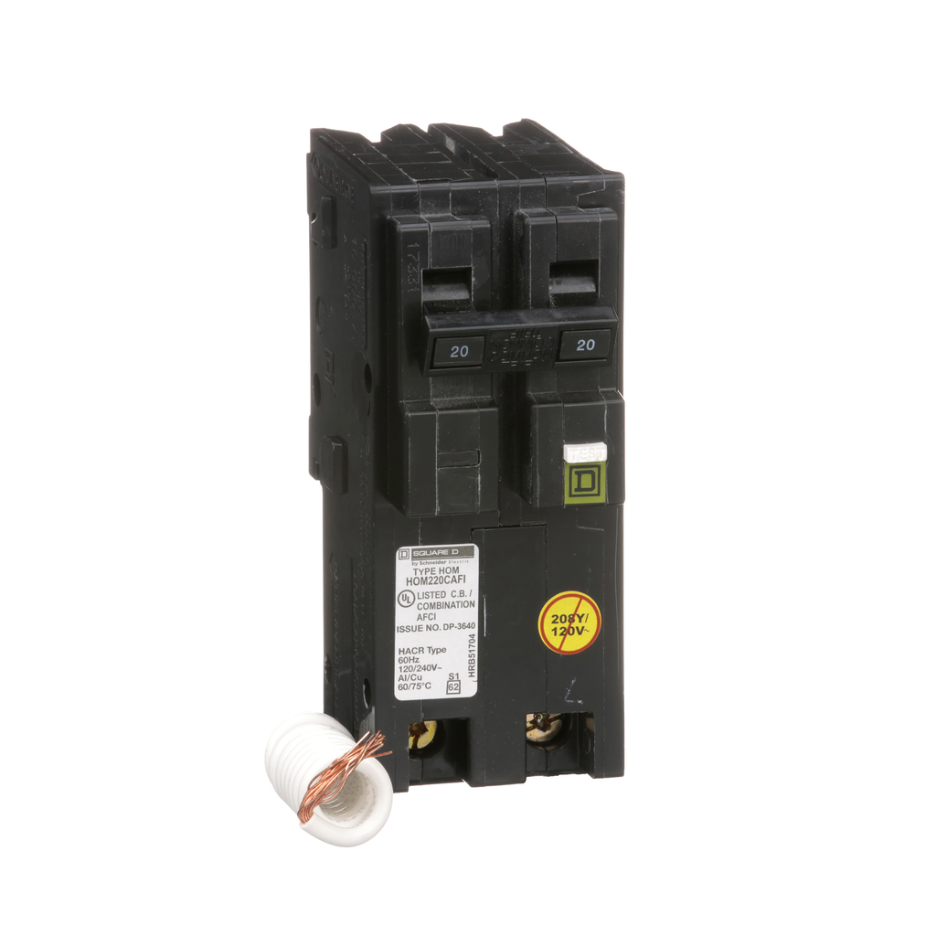 Square D HOM220CAFI 20 Amp 120 Volt Miniature Circuit Breaker