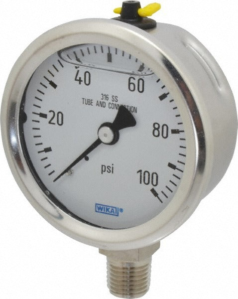 WIKA Wika 9833574 Pressure Gauge 0-100 Psi 2-1/2 in Dial Npt Lower