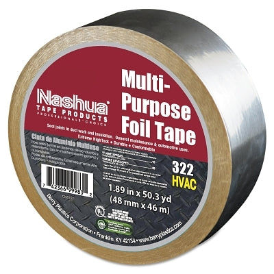 Nashua 1087627 322 Multi-Purpose Plain Foil Tape 2 in x 50 yd 5 mil Aluminum Silver