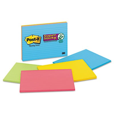 3M 3M MMM6845SSPL Post-it Super Sticky Lined Meeting Notepads (6 x 8, 4-Pack) 6845SSPL