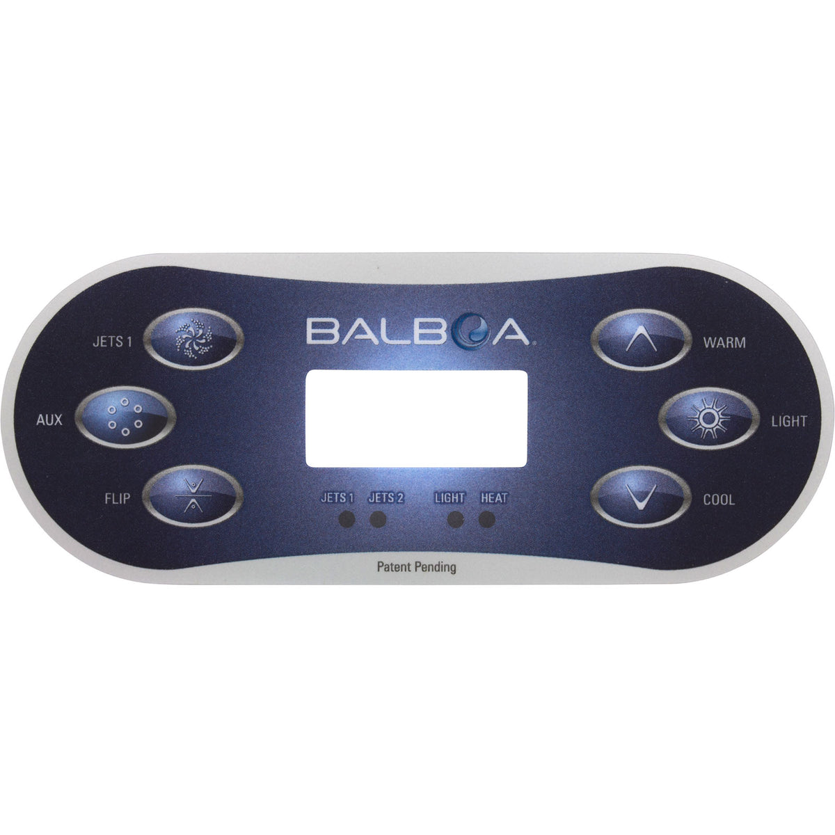 Balboa Water Group 12101 Overlay, HQ-BWG TP600, P1, Aux, Flip, Lt, Temp, LCD blu/wht