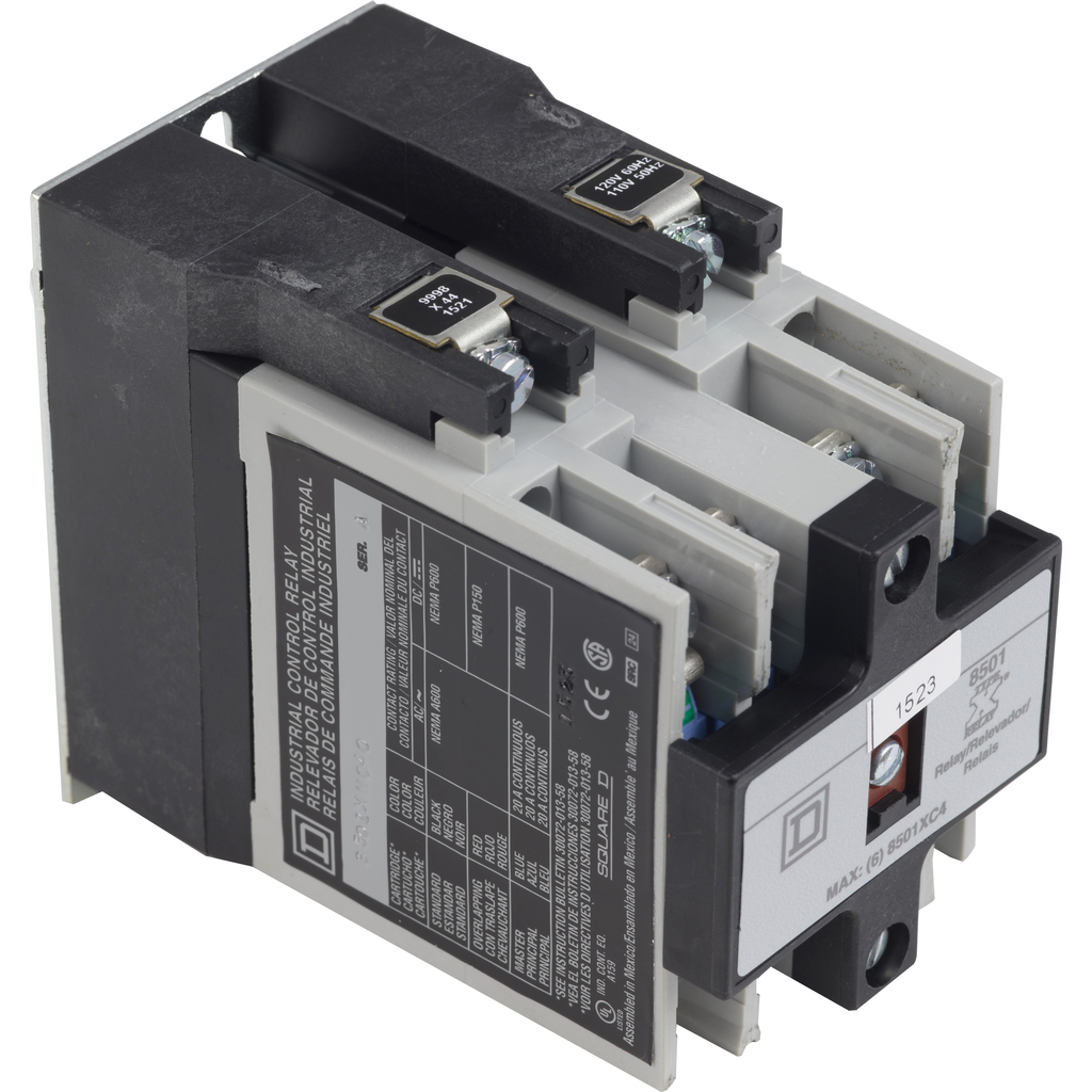 Square D 8501XMO20V02 110/120 VAC 20/5 Amp 2-Pole 2NO Panel Mount AC Operated Master Relay