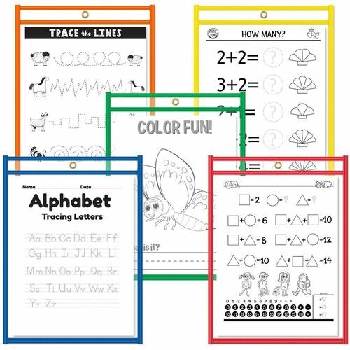 C-LINE C-line CLI40630 Dry-erase Pockets 9x12.5 in Assorted 5-pack