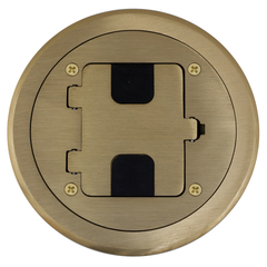 Hubbell RF406BR NEMA 5-15R Almond Solid Brass Flange and Hinged Door Cover Assembly