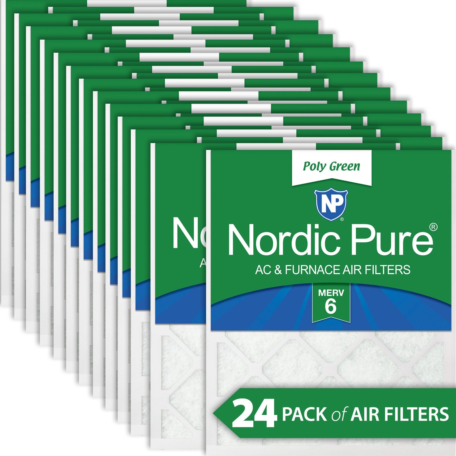 NORDIC PURE Nordic Pure 8x20x1PolyGreen-24 Merv 6 Air Filter 24-pack