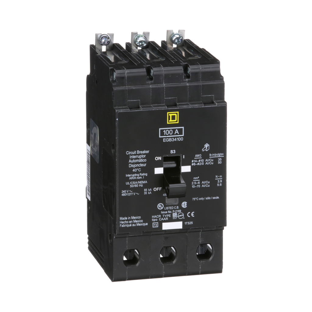 Square D EGB34100 Miniature Circuit Breaker 100 Amp 480Y/277 Volt