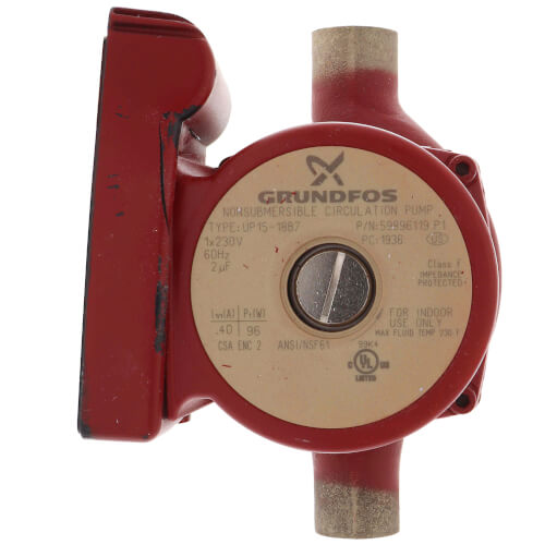 Grundfos 59896119 UP15-18B7 230V 3/4 Sweat Bronze Circulator Pump 1-Speed 1/25 HP