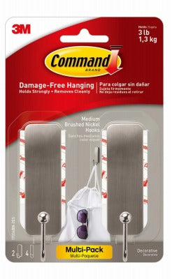 3M 3M Company 17034BN-2ES Medium Brushed Nickel Hook 2 Pack