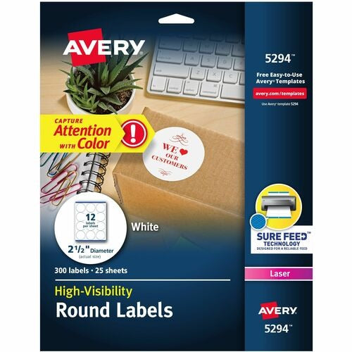 AVERY Avery AVE5294 Round Laser Labels 2.5 in White 300 Pack
