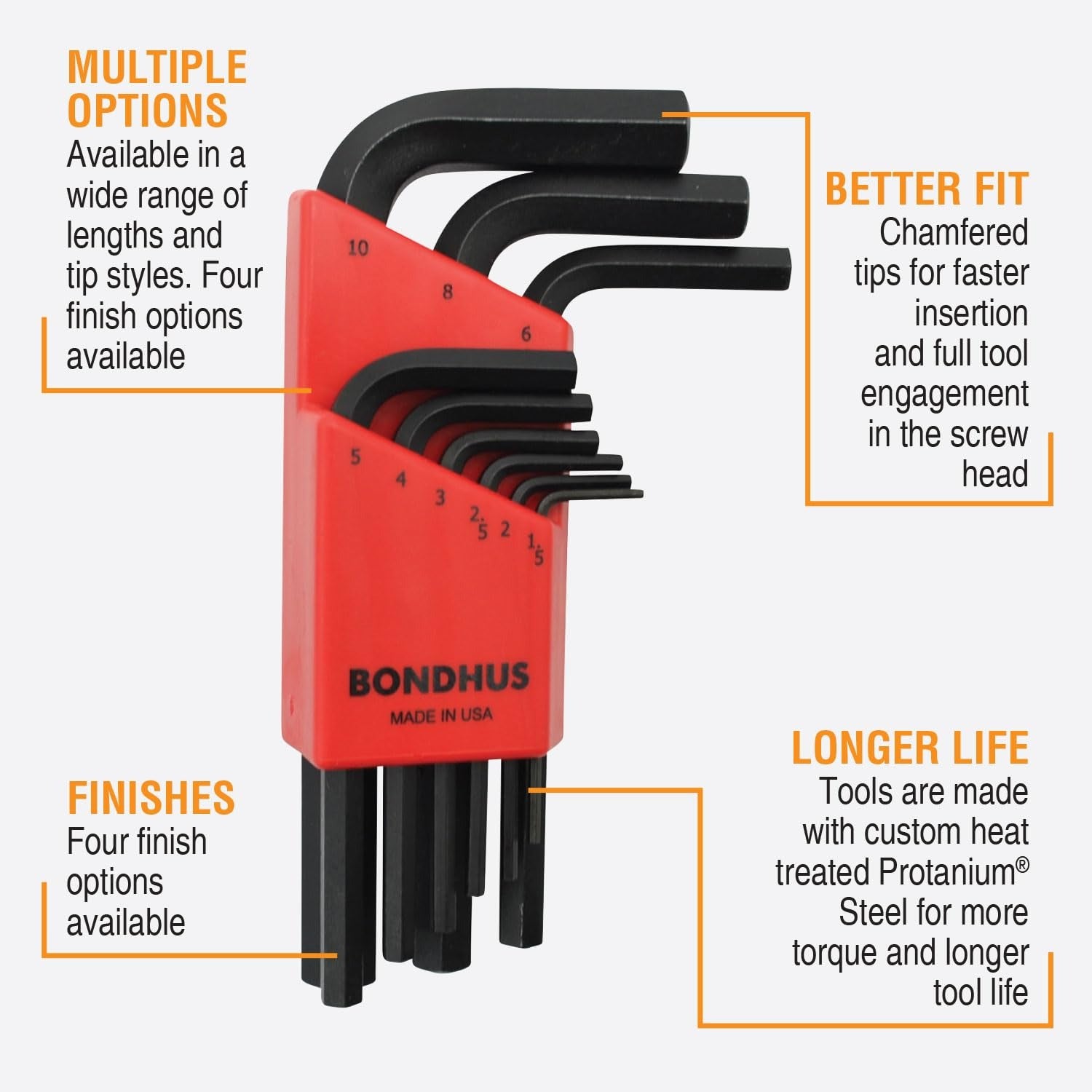 BONDHUS Bondhus 12299 Hex L-wrench Set 9 Piece Short 1.5-10mm