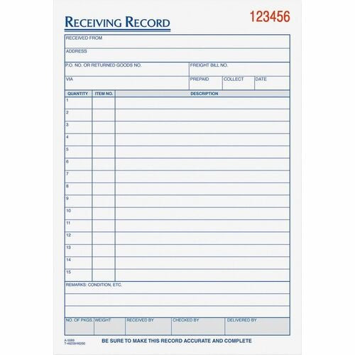 TOPS Tops TOP46260 Carbonless 3-part Receiving Record Book