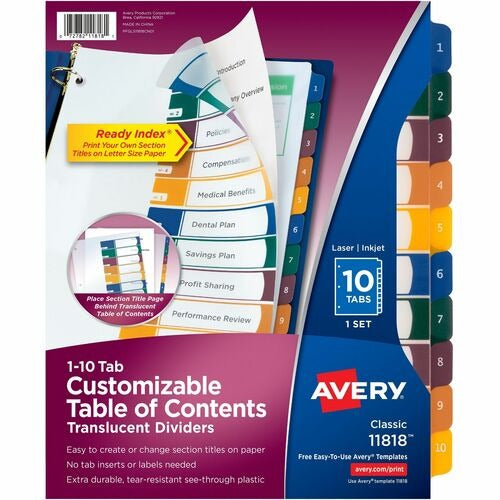 AVERY Avery AVE11818 10-tab Binder Dividers Table of Contents