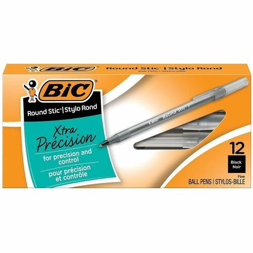 BIC Bic BICGSF11BK Round Stic Fine Point Ballpoint Pen 12-pack