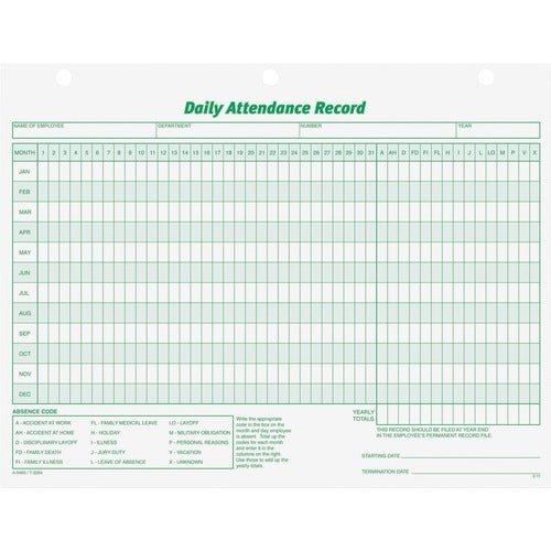 TOPS Tops TOP3284 Daily Attendance Record Forms Pack of 50