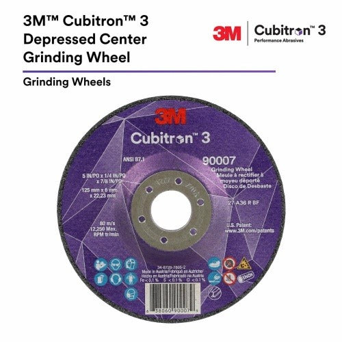 3M 3M 7100303966 Cubitron 3 36+ Grit Ceramic Type 27 Depressed Center Grinding Wheel 4-1/2 x 1/4 x 7/8 (10/Pack) 3MA638060-90003
