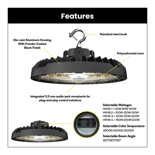 HALCO LIGHTING Halco 30407 HoverBay Round High Bay 180/200/240W (60/90/110Â°) 30407