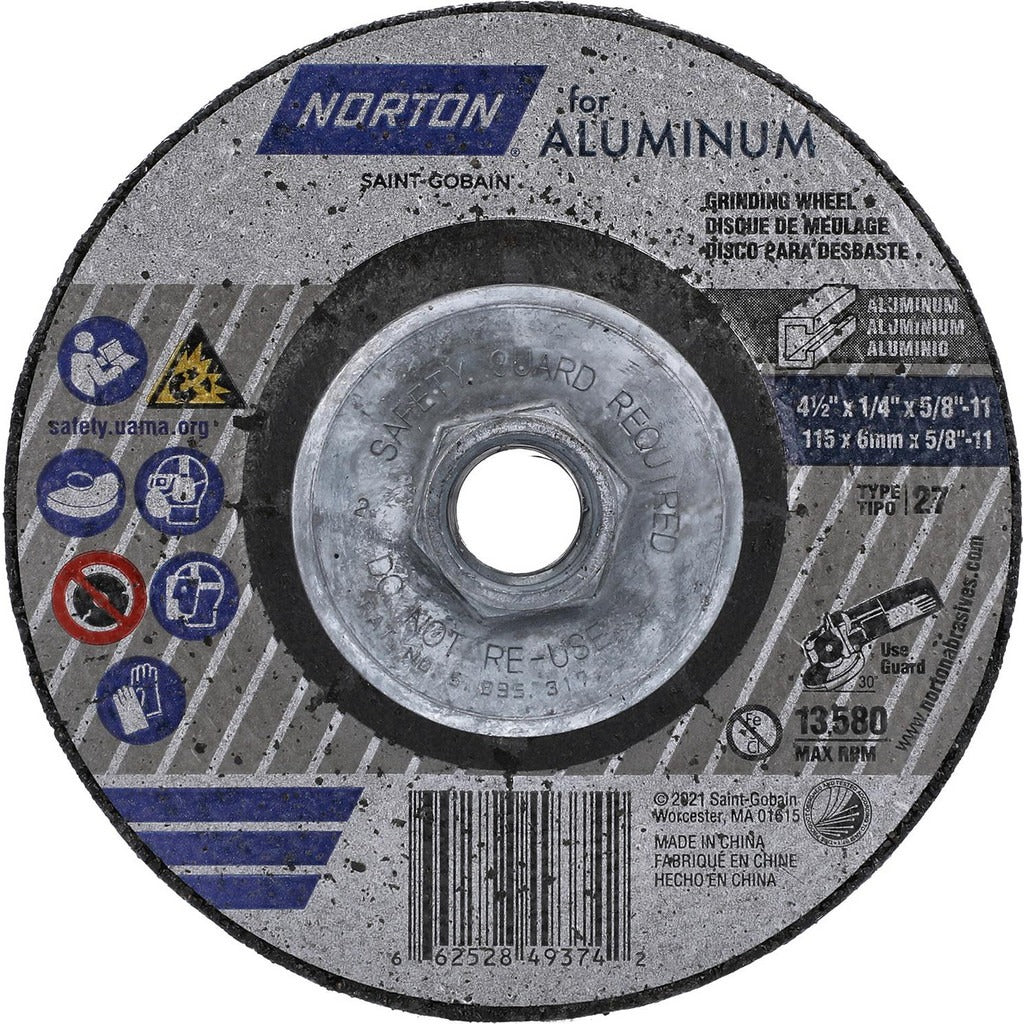 NORTON Norton 66252849374 Type 27 Grinding Wheel 4.5in 20 Grit