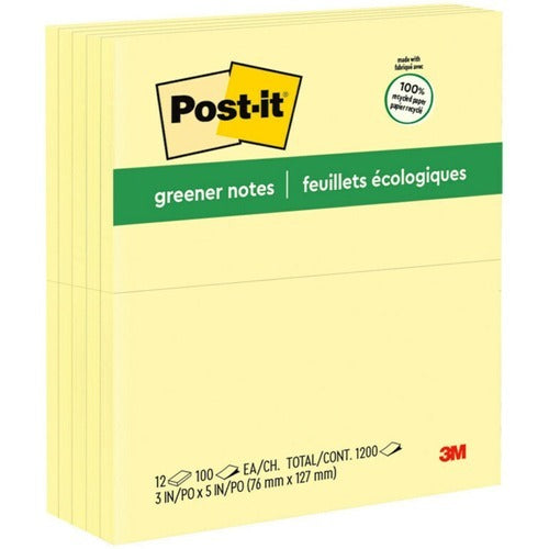 3M 3M MMM655RPYW Self-stick Notes 3x5 in Canary Yellow 12 Pack