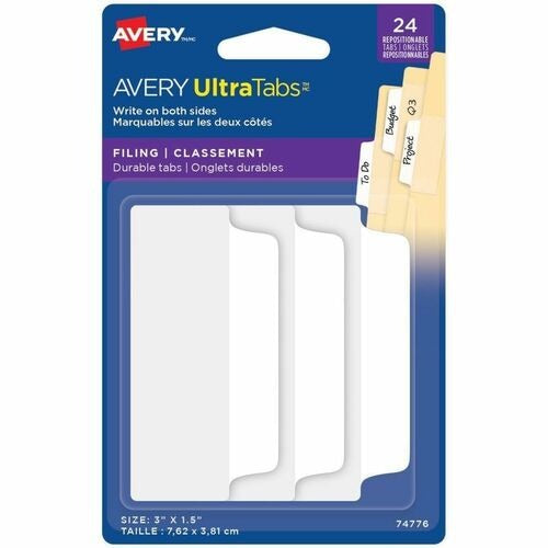 AVERY Avery AVE74776 Filing Tabs 3x1.5 in White 24 Pack