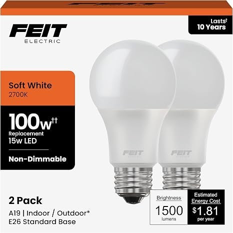 FEIT ELECTRIC Feit Electric A1600/827/10KLED/2 A19 LED Light Bulb 15W (2-Pack)