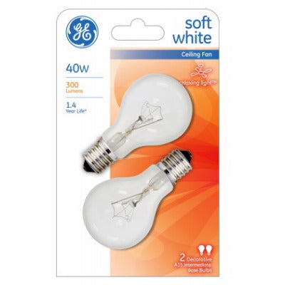 GE G E Lighting 74038 40W White Ceiling Fan Bulb 2 Pack