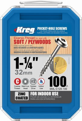 KREG Kreg Tool Company SML-C125 - 100 Pocket Screws 1.25in 100pk