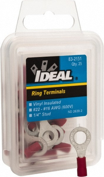 IDEAL INDUSTRIES Ideal 83-2151 Ring Terminal 22-18 Awg Crimp Red 25 Pack