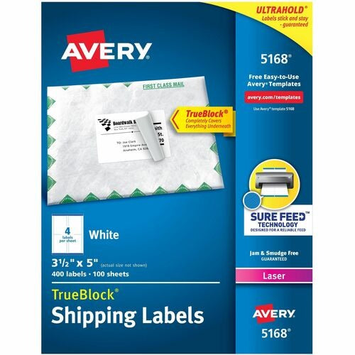 AVERY Avery AVE5168 Shipping Labels Trueblock 3.5x5 in Box 400