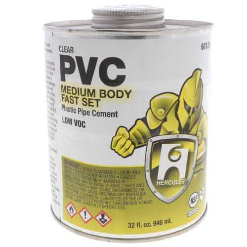 Hercules 60120 Fast Setting Medium Body PVC Cement, 32 oz Container, Clear