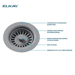 Elkay LKQS35CH Plastic Disposer Flange with Basket Strainer and Stopper 5 x 3 Inch