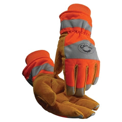 Caiman 1353-M Cowhide Heatrac Insulated Hi-Vis Waterproof Winter Work Gloves, Poly Back, Medium