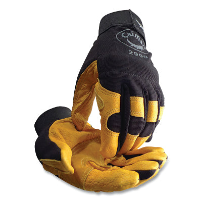 Caiman 2900-M Pig Grain Palm and Knuckle Protection Mechanics Gloves Medium Black/Yellow