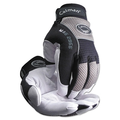 Caiman 2955-L White Goat Grain Leather Palm Gloves Large White Black Gray