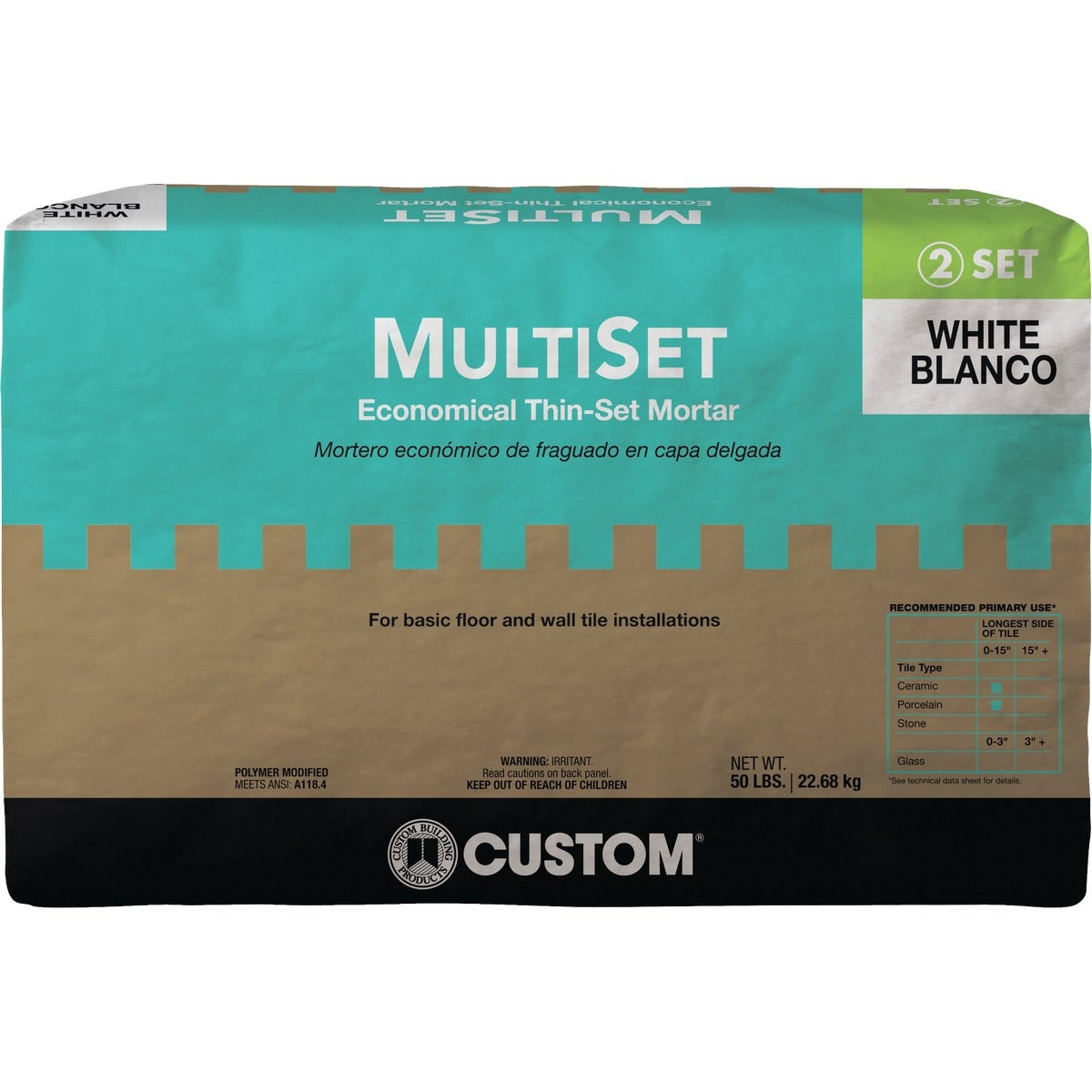 CUSTOM BUILDING PRODUCTS Multiset MSMW50 Thin-set Mortar 50 Pound Bag