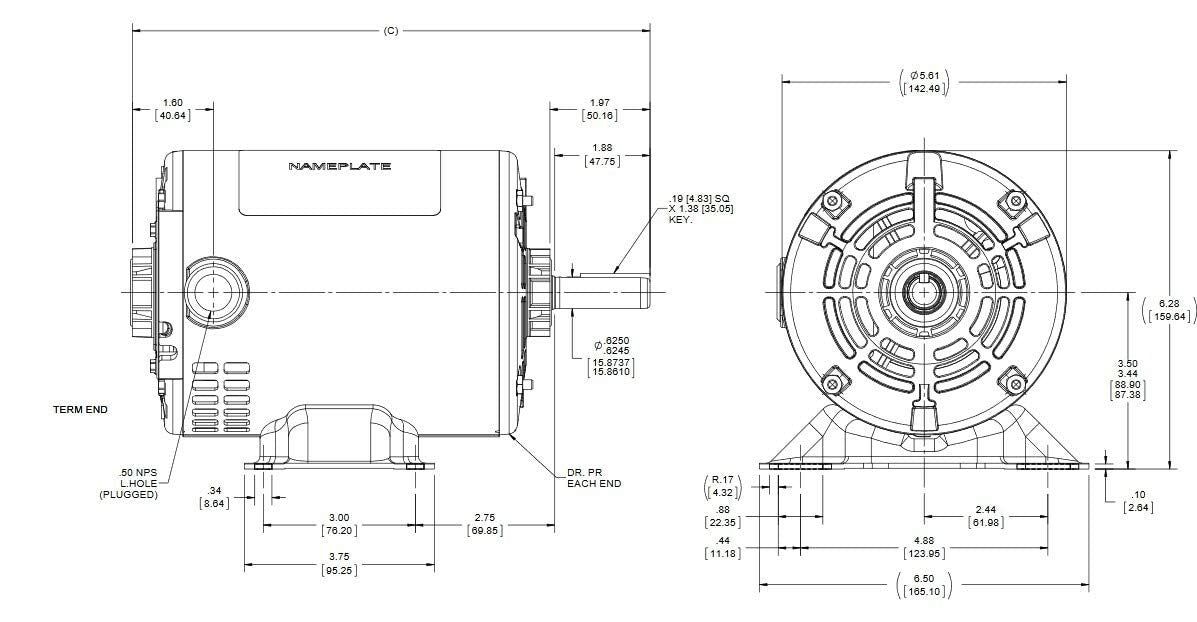 Marathon MS022 56 Frame Open Drip Proof 56S17D2046 General Purpose Motor, 1/2 hp, 1800 RPM, 115 VAC, 1 Split Phase, 1 Speed, Ball Bearing, Rigid Base